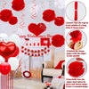 41Pcs Valentines Day Party Decoration Kit with 1 Valentine Banner 4 XO Garland Banner 12 Hanging Swirls 6 Paper Fans 4 Pompms 2 Love Balloons 12 Sequin Balloons Valentines Party Supplies Home Decor