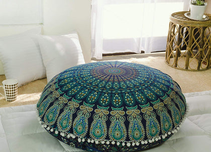 Popular Handicrafts Floor Pillow Cushion Cover - Hippie Mandala Cushion Cover Large Cotton - Pouf Cover Round Bohemian Yoga Decor, 32