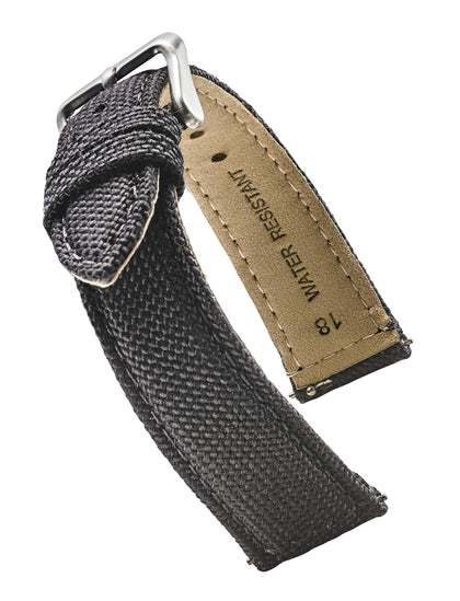 STUNNING SELECTION Alpine CORDURA fabric top and water resistant leather lining watch strap with Quick Release Spring Bars - Black 20 mm