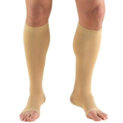 Truform 20-30 Mmhg Compression Stocking for Men & Women, Knee High Length, Open Toe, Beige, Large