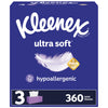 Kleenex Ultra Soft Facial Tissues, 3 Flat Boxes, 120 Tissues per Box, 3-Ply (360 Total Tissues), Packaging May Vary