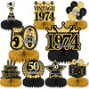 Refavor 9Pcs 50th Birthday Decorations - Black Gold 50th Birthday Party Decorations for Men Women 1974 Vintage Table Decor Supplies Honeycomb Centerpieces Happy 50 Years Birthday Decoration Decor