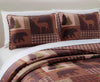 Rustic Western Lodge Quilted Plaid Reversible Bedspread Set with Wildlife Imagery of Grizzly Bear Elk Buck and Pine Trees in Dark Brown - Alpine Trail (Full / Queen)