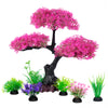 Ameliade Aquarium Artificial Plastic Plants Decoration, Pink Cherry Blossom Tree & Grass Aquarium Decor Set, Goldfish Betta Fish Tank Decorations Hides Accessories ?Pink