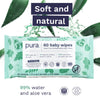 Pura Baby Wipes, 100% Plastic-Free & Plant Based Wipes, 99% Water, Suitable for Sensitive & Eczema-prone Skin, Fragrance Free & Hypoallergenic, Cruelty Free, EWG Verified, 1 Pack of 60 Wet Wipes