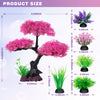 Ameliade Aquarium Artificial Plastic Plants Decoration, Pink Cherry Blossom Tree & Grass Aquarium Decor Set, Goldfish Betta Fish Tank Decorations Hides Accessories ?Pink