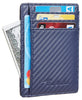 travelambo front pocket minimalist leather slim wallet rfid blocking carbon fiber texture(navy blue)