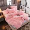 WERDIM Shaggy Fluffy Faux Fur Duvet Cover Set Button Closure Velvety Bedding Set Comforter Cover with Pillowcases Pink, Queen Size