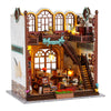 Miniature Wooden Dollhouse Kit - DIY Magic Book Store with Furniture, LEDs - Crafts Model Building Kit Gift