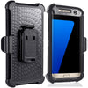 compatible for samsung galaxy s7 edge case (not for s7), plusmall rugged shockproof hybrid protective case back cover with swivel belt clip hard holster defender case ring rotating kickstand (black)