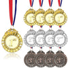 MOMOONNON 12 Pieces Metal Winner Gold Silver Bronze Award Medals with Red White Blue Neck Ribbon, Olympic Style, 2 Inch