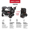 Radio Flyer Voya Stroller Wagon, Double Stroller, 2 High Face-to-Face Seats, Adjustable UV-Protection Canopy, Snack Tray, Gray