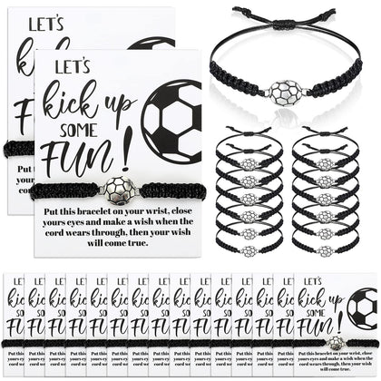 Inbagi 30 Pcs Adjustable Soccer Bracelets with 30 Pcs Cardboard Soccer Charm Bracelet Soccer Party Gifts Favors for Teen Girls Soccer Sport Team Players (Black)