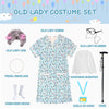 FAYBOX Old Lady Costume for Kids,Old Lady Wig 100 Days of School Costume for Girls,Halloween Granny Glasses Grandma Dress Up