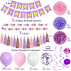 pugkloy Purple Pink Birthday Party Decorations for Women Girls with Happy Birthday Banner,Hanging Swirls,Tissue Paper Pompoms,Circle Dots Garland,Tassel Garland Purple Birthday Balloons (Purple)