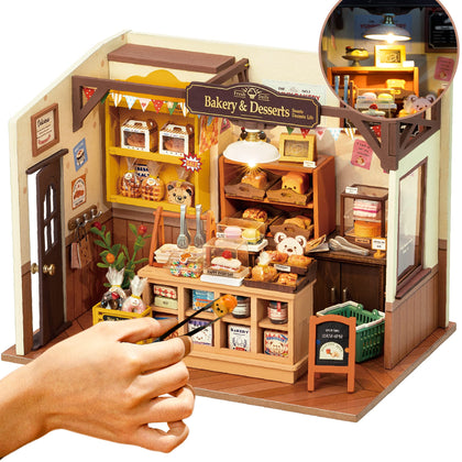 ROBOTIME Miniature House Kit DIY Mini Dollhouse with Accessories Tiny Store Making Kit with Light Hobby Birthday Gifts for Kids & Adults