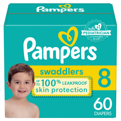 Pampers Swaddlers Diapers - Size 8, 60 Count, Ultra Soft Disposable Baby Diapers