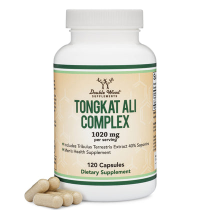 Tongkat Ali Extract 200 to 1 for Men (Longjack) Eurycoma Longifolia, 1020mg per Serving, 120 Capsules - Men's Health Support with 20mg Tribulus Terrestris (Third Party Tested) by Double Wood