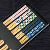 5 Pairs Japanese Natural Bamboo Chopsticks with Unique Print, Reusable Chopstick Gift Set for Sushi Rice Noodles, Chinese Tableware Washable for Dishwasher, 8.85 Inches Length