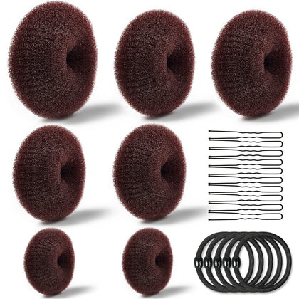 Donut Bun Maker, TsMADDTs Hair Ring Style Bun Maker Set with 7pcs Hair Bun Makers 5pcs Hair Elastic Bands 20pcs Hair Pins Dark Brown