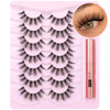 Natural Lashes Mink Eyelashes Kit Fluffy Clear Band False Lashes Wispy Eye Lashes Pack Short 5D Volume Fake 15mm Fake Eyelashes Kit with Lash Glue by Geeneiya