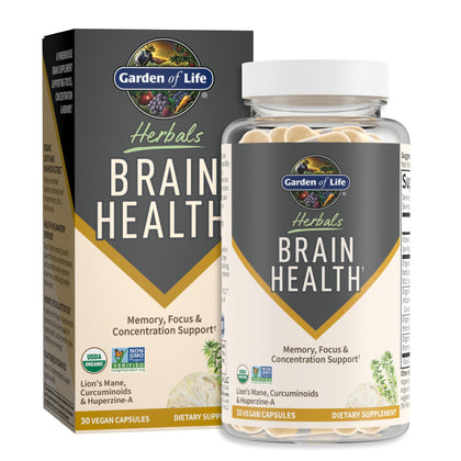 Garden of Life Brain Health Supplement with Organic Lions Mane & Turmeric, Non-GMO, Gluten-Free, Mint Flavor - For Memory, Focus & Healthy Brain Function