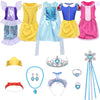 Tacobear Princess Dress Up Clothes for Little Girls Dress Up Trunk Set Elsa Mermaid Snow Princess Belle Sleeping Beauty Pretend Play Costume Halloween Christmas Birthday Gift for Toddler Girls Age 3-6