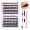 DIY Eyelash Extension Kit 280pcs Individual Lashes Cluster D Curl, 9-16mm Mix Lash Clusters with Lash Bond and Seal and Lash Applicator Tool for Self Application at Home (30D+40D-0.07D-9-16MIX KIT)