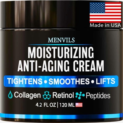 Mens Face Moisturizer Cream - Anti Aging & Wrinkle for Men - Face Moisturizer For Men - Mens Face Lotion with Collagen, Retinol, Peptides, Jojoba Oil - Facial Men's Skin Care - Day & Night - 4.2 OZ