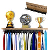 Defined Deco Medal Hanger Display and Trophy Shelf with 32 Hooks - Wooden Medal Holder for Wall Mount Ribbon Display, Trophy Display Shelf for Gymnastics, Soccer, Running Race Medals Awards Rack.