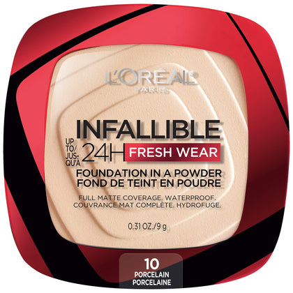 L'Oreal Paris Makeup Infallible Fresh Wear Foundation in a Powder, Up to 24H Wear, Waterproof, Porcelain, 0.31 oz.