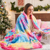 NEWCOSPLAY Super Soft Faux Fur Throw Blanket Premium Sherpa Backing Warm and Cozy Throw Decorative for Bedroom Sofa Floor (Dark Rainbow, Throw(50