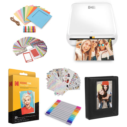 KODAK Step Printer Wireless Mobile Photo Printer with Zink Zero Ink Technology & Kodak App for iOS & Android (White) Gift Bundle, 2x3