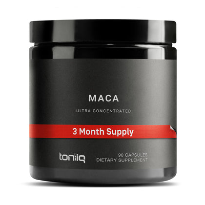 toniiq 10,000mg 20x concentrated extract - single origin wildcrafted maca root capsules - ultra high strength - highly purified peruvian maca root powder - black, red and yellow maca complex