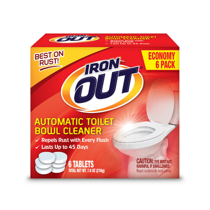 Iron OUT Automatic Toilet Bowl Cleaner, Repel Rust and Hard Water Stains with Every Flush, Household Toilet Cleaner, Pack of 1, 6 Tablets, White