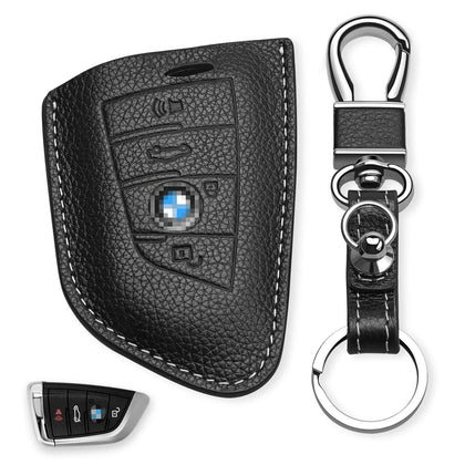 buffway leather key chain case cover holder shell - black