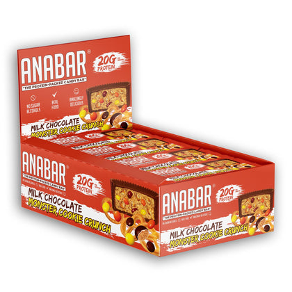 Anabar Protein Bar, Protein Packed Candy Bar, Amazing Tasting Protein Bar, Real Food, No Fillers, 20 Grams of Protein, No Sugar Alcohol (12 Bars, Milk Chocolate Monster Cookie Crunch)