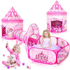 GeerWest 3PC Princess Tent for Girls with Kids Ball Pit and Crawl Tunnel for Toddlers, Pink Pop Up Playhouse Toys Indoor& Outdoor for Birthday Gifts