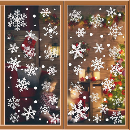 329PCS+ Christmas White Snowflakes Window Clings Decal Stickers Ornaments for Winter Frozen New Year Party Supplies Wonderland Decorations (10 Sheets)