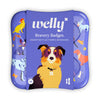 Welly Bandages | Adhesive Flexible Fabric Bravery Badges | Assorted Shapes for Minor Cuts, Scrapes, and Wounds | Colorful and Fun First Aid Tin | Dogs Patterns - 48 Count