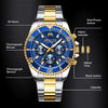 MEGALITH Mens Watches with Stainless Steel Waterproof Analog Quartz Fashion Business Blue Chronograph Watch for Men, Auto Date