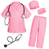 Doctor Costume for Kids Scrubs Pants with Accessories Set Toddler Children Cosplay 5T-6T Pink