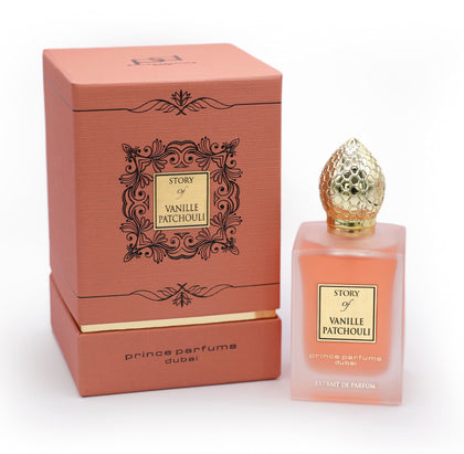 Prince Parfums Dubai - Story of Vanille Patchouli For Women - 3.4 Ounces - Extrait de Parfum - Alluring Floral Fusion of Vanilla, Patchouli & Tonka Bean - Scent of Seductive Allure & Timeless Elegance