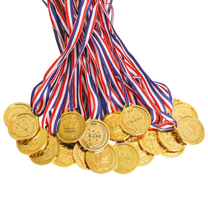 100 Packs Children's Gold Plastic Winner Medals Kids Golden Winner Awards Medals