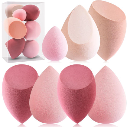 Foonbe Makeup Sponge 7 Pcs Set, Latex Free Blender for Liquid Foundation, Cream, and Powder, Multi-colored with 1 Mini Makeup Sponges for Foundation, Blender Beauty Sponges, Beauty Gift Set (Pink)