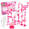 Marble Genius Marble Run Starter Set STEM Toy for Kids Ages 4-12 - 130 Complete Pieces (80 Translucent Marbulous Pieces and 50 Glass Marbles), Construction Building Block Toys, Pink,