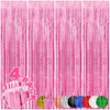 4 Pack 3.2 x 8.1ft Backdrop for Party Decorations, Foil Fringe Backdrop Curtains, Tinsel Streamers for Birthday Party Decorations, Pink Backdrop Curtain for Girl Unicorn Mermaid Disco Princess Parties