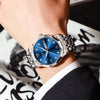 Taxau Men's Watches Stainless Steel Watches for Men Blue Face Mens Watch Minimalist Waterproof Men's Wrist Watches Day Date Diamond Dress Mens Watches