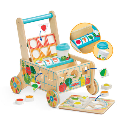 Melissa & Doug Wooden Shape Sorting Grocery Cart Push Toy and Puzzles - Pretend Play Grocery Toys, Sorting And Stacking Toys For Infants And Toddlers Ages 1+ - FSC-Certified Materials