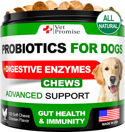 Probiotics for Dogs - Dog Probiotics and Digestive Enzymes for Gut Health, Itchy Skin, Allergies, Immunity, Yeast Balance - Prebiotics - Reduce Diarrhea, Gas - 120 Probiotic Chews for Dogs - USA Made